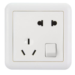 ABB 德静系列 AJ225 一开斜五孔插座 10A *5件  *5件
