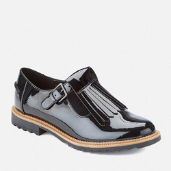 Clarks Griffin Mia Patent Frill T Bar 女士漆皮流苏休闲鞋