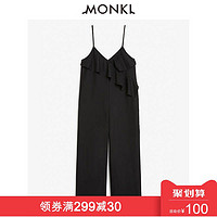 MONKI休闲春夏新款荷叶边设计纯色阔腿女式连体裤女春 0533086