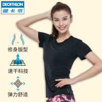 迪卡侬T恤女运动速干健身服上衣显瘦圆领室内跑步弹力短袖FIC WE