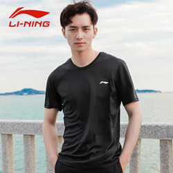 李宁男装 夏季跑步系列短袖运动T恤运动上衣 新基础黑 XL