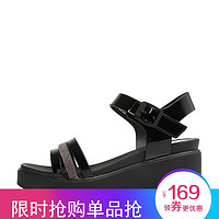 Senda/森达新款专柜同款时尚休闲坡跟女高跟凉鞋VHW33BL8
