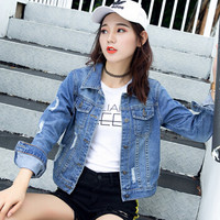 LAXJOY 朗悦 2019春季女士韩版学生涤纶短外套LWJK187408T 蓝色 M