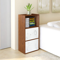 Funature 慧乐家 书柜书架 三层二门印花柜 带门收纳柜 深红樱桃木色 11266