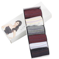 浪莎女袜子 女士棉袜薄透气短袜六双礼盒装 混色 22-24