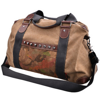 DouGuYan 豆鼓眼 帆布旅行包男士休闲手提运动健身包大容量行李包 G00171 棕色