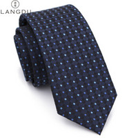 浪度 LANGDU 藏青色真丝领带男士正装商务细点格纹领带7CM时尚领带
