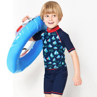 弈姿(EZI)儿童分体泳衣 男童婴儿宝宝防晒冲浪服  Ezi16082 帆船印花 90cm