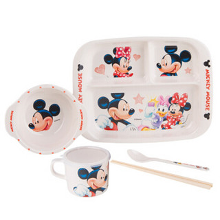迪士尼(Disney)米奇儿童餐具套装 宝宝辅食分格餐盘儿童碗婴儿卡通水杯碗勺叉子五件套MK-6691