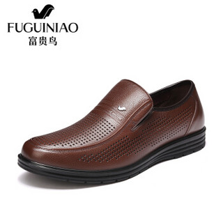Fuguiniao 富贵鸟 商务休闲男鞋头层牛皮套脚平底镂空透气