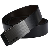 博牌Bopai皮带男士板扣腰带牛皮休闲裤带 平滑扣商务黑色713-005603