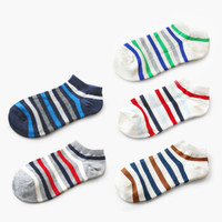 心地良品女士船袜 低帮浅口休闲棉袜子 女条纹运动短袜 5双装均码