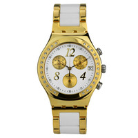 斯沃琪(Swatch)手表 金属绅士系列石英男表梦魇璀璨YCG407G 39mm 白色 间金色 不锈钢间金
