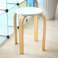 美达斯 凳子实木 简约休闲可叠加圆凳 弯曲木椅子 白色 12314
