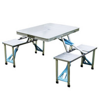 鲸伦（KINGRUNNING）折叠桌XQ-1621  银白色  铝合金连体折叠桌椅套装 便携桌椅 户外野餐便携式