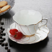 洁雅杰咖啡杯套装 骨瓷咖啡杯碟欧式描金咖啡杯碟2件套(一杯一碟)英式红茶杯 金珠