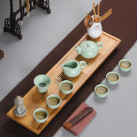 常生源 生源 功夫茶具套装 日式干泡茶盘 仿宋汝窑开片茶壶茶杯陶瓷茶漏  日式干泡汝窑怡然套装