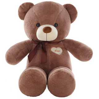 郁闷猪 毛绒玩具 情人节礼物节日礼品 改版新款泰迪熊公仔布娃娃抱抱熊 爱心领结丝带熊1.0米 深棕