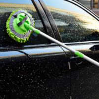 车旅伴(Car Buddy)洗车拖把 雪尼尔铝杆可伸缩洗车刷 加长杆汽车掸子扫洗车泡沫刷 1.1米 绿色 HQ-QX025