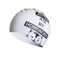 弈姿(EZI)防水护耳硅胶白色泳帽女专业长发不勒头舒适成人游泳帽 Ezi20110 可爱猫