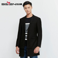 柒牌男装SEVEN 西服男士 中青年时尚休闲中长款单西外套 113C18110 黑色 9 B54