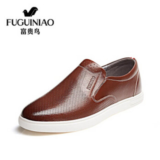 Fuguiniao 富贵鸟 休闲鞋男士套脚平底皮鞋日常生活鞋 S750016 棕色 39
