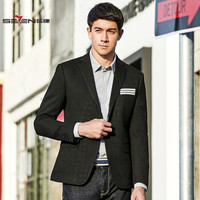 柒牌男装SEVEN 西服男 青年时尚休闲修身单件西服婚庆外套 113C18030 黑色 9 B48
