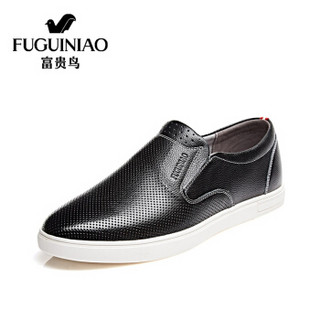 Fuguiniao 富贵鸟 休闲鞋男士套脚平底皮鞋日常生活鞋 S750016 黑色 42