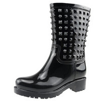 御乐 雨鞋中筒时尚铆钉防水雨靴胶鞋水鞋 DDP002 黑色 38