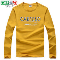 卡帝乐鳄鱼(CARTELO)长袖T恤男舒适休闲百搭字母圆领POLO衫 黄色 3XL
