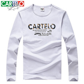 卡帝乐鳄鱼(CARTELO)长袖T恤男舒适休闲百搭字母圆领POLO衫 白色 2XL