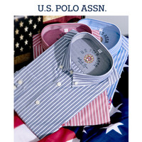 U.S. POLO ASSN. 条纹衬衫 长袖纯棉秋季衬衫男 商务休闲修身牛津纺男士衬衣 灰色条纹 170/88A