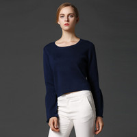 瑞比卡(Marc Rebecca)修身套头百搭简约毛衣衫喇叭袖针织衫 75009D 藏蓝色 L