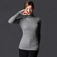 瑞比卡(Marc Rebecca)简约百搭高领套头针织衫打底衫女 55007D 灰色 S