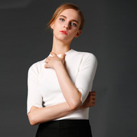 瑞比卡(Marc Rebecca)纯色中袖打底衫女中高领百搭修身针织衫毛衣 75013D 白色 L