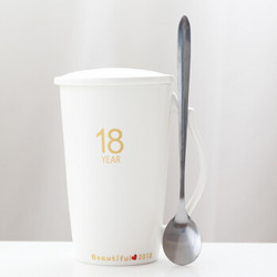承文閣 咖啡杯大容量陶瓷杯水杯 带盖带勺马克高杯C-B029 *2件