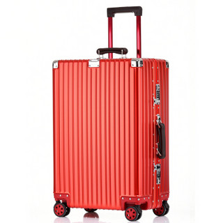 Travelhouse 全铝镁合金复古铝框拉杆箱女万向轮行李箱女T1858 红色 26英寸