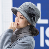 677888帽子女秋冬天英伦学院风礼帽冬季时尚羊毛呢韩版潮流冬季盆帽 灰色 可调节