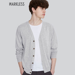 Markless 男士亚麻开衫修身V领长袖针织衫休闲毛衣外套MSA7721M 灰色 175/L