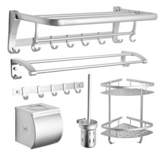 希箭（HOROW） 太空铝毛巾架浴巾架浴室挂件套装 免钉拉丝亮光太空铝6件套 LZ6A-5321