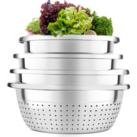 欧橡 OAK 加厚优质不锈钢盆四件套 调料盆味斗和面打蛋洗菜米筛淘米盆20cm*22cm*24cm*24cm OX-C129