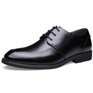Precentor 普若森 男士增高皮鞋商务牛皮内增高休闲鞋低帮系带男鞋 1008  黑色（增高款） 38