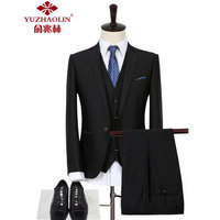 俞兆林（YUZHAOLIN）男士西服套装时尚简约商务休闲西装三件套D216-C72黑色XL