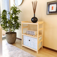 慧乐家 书柜书架 二层带抽储物柜 简约田园风收纳柜斗柜 本色 33011