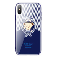 泰迪珍藏 苹果x手机壳iPhonex保护套玻璃壳 卡通全包软边防摔保护套 海军泰迪