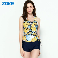 洲克 ZOKE 泳衣女分体保守平角聚拢遮肚显瘦温泉游泳衣LL26O1210 兰黄玫红条花/深咖啡 3XL