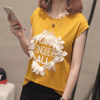 LAXJOY 朗悦 夏季新款韩版圆领打底衫字母印花短袖Y恤 LWTD183107