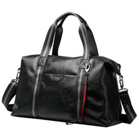BOPAI 博牌 旅行包男士手提包短途大容量PU行李包女出差健身包旅游单肩包防水行李袋 832-007211 黑色