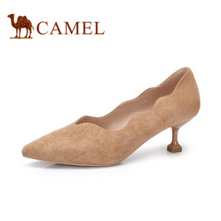 CAMEL 骆驼 时尚系列 女鞋 波浪边尖头细跟纯色单鞋 A81520616 米色 39