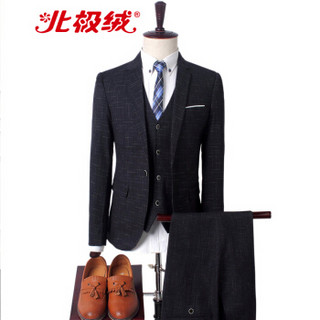 北极绒（Bejirong）商务正装 西服套装3件套男士韩版休闲小西装男修身CG-1668 黑色格纹三件套 XL